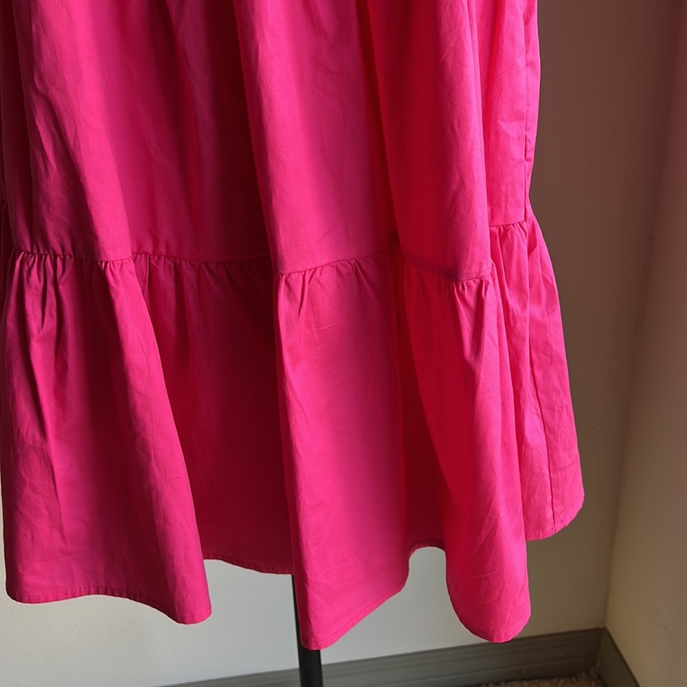 AQUA Bloomingdale’s pink poplin puff sleeve tiered dress - Picture 6 of 8
